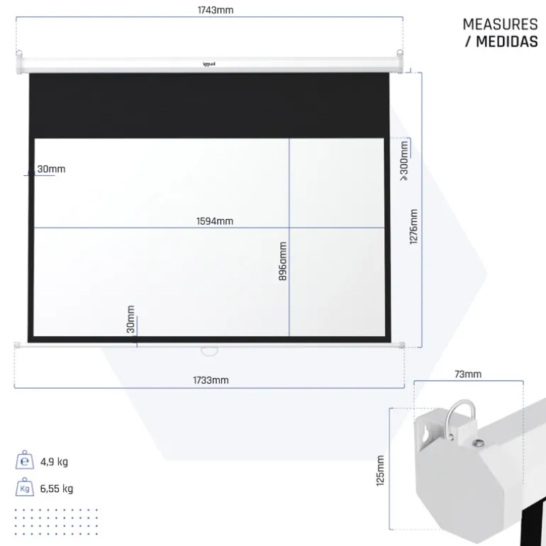 Pantalla Proyección iggual PSIMS159 Manual 72" 159x89cm