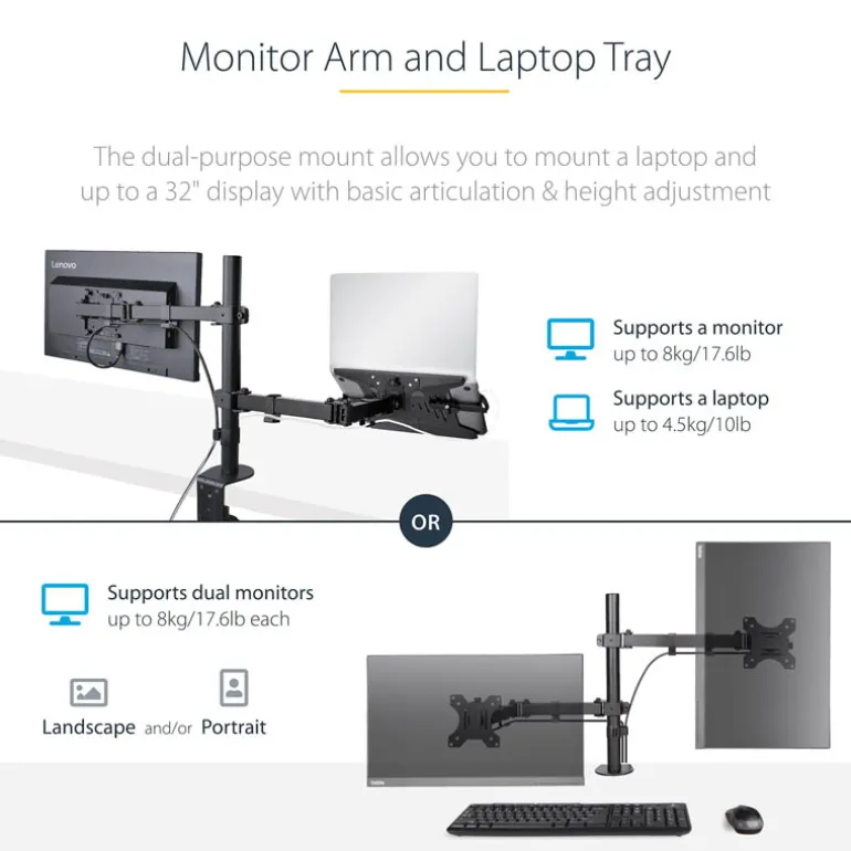 Peana Startech Soporte Portátil + Brazo VESA 32" 8KG Negro
