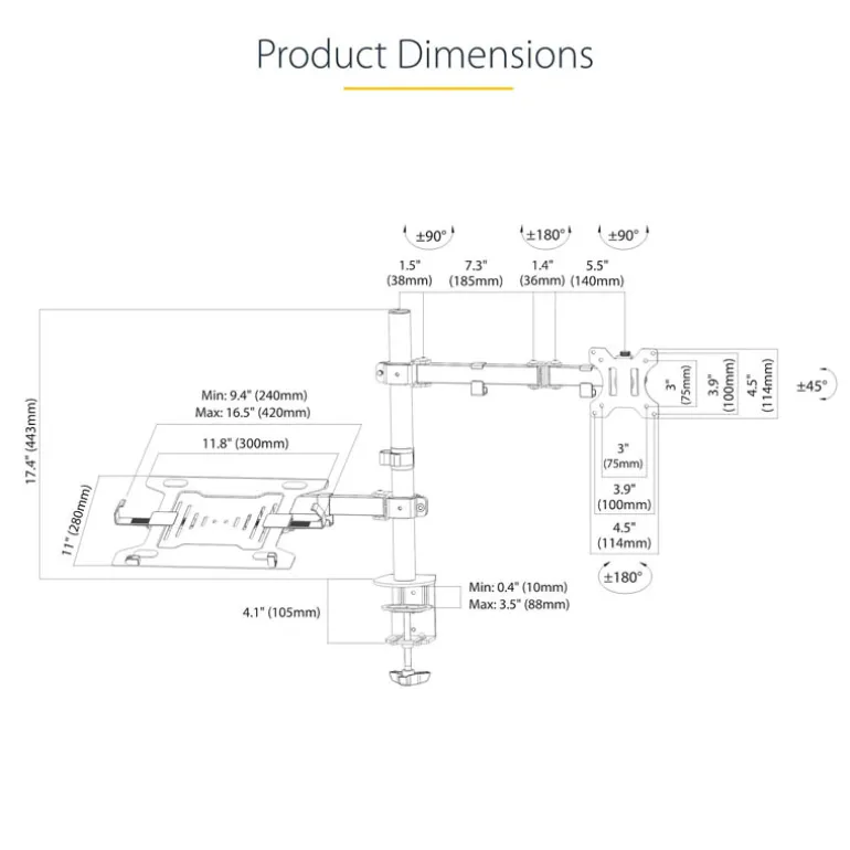 Peana Startech Soporte Portátil + Brazo VESA 32" 8KG Negro