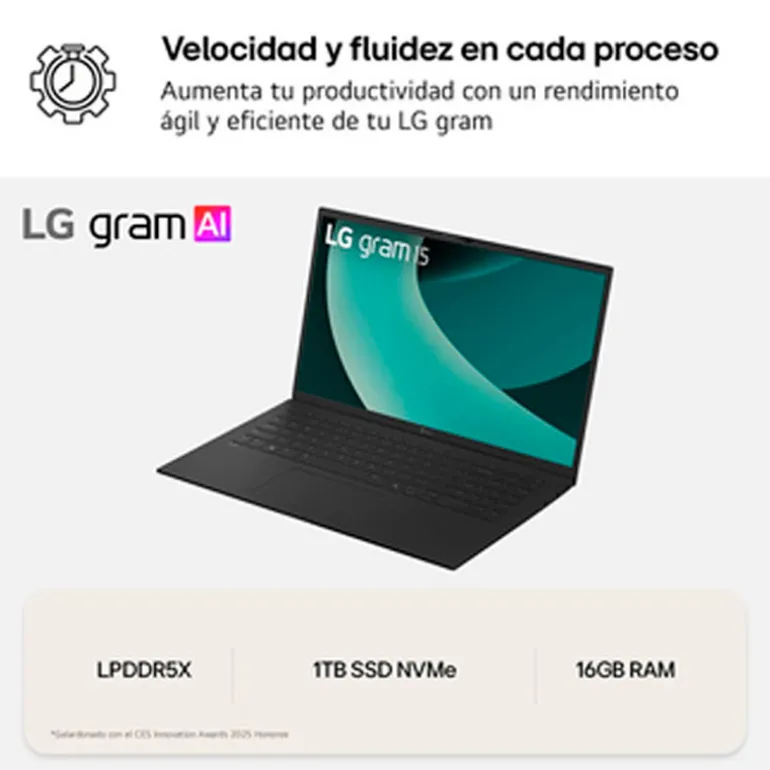Portátil LG Gram 15Z80T-G.AS58B AMD Ryzen AI 5 340 16GB 1TB 15.6" W11H