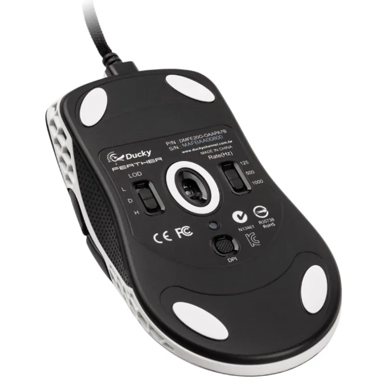Ratón Ducky Feather Huano Switches 16000 Dpi Negro/Blanco