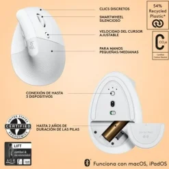 Ratón Logitech Lift For Mac 4000 Dpi Wireless Blanco