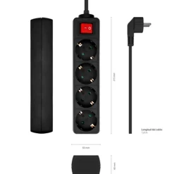 Regleta Aisens Base Multiple 4 Tomas Con Interruptor 1.4 m Negro