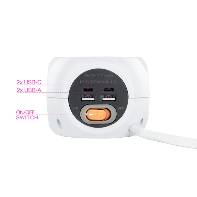 Regleta Nanocable Base Enchufe 4 USB Blanco