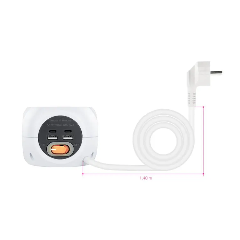 Regleta Nanocable Base Enchufe 4 USB Blanco