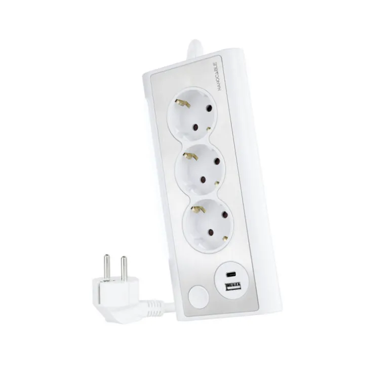 Regleta Nanocable Interruptor 3 Tomas USB-A + USB-C + Blanco