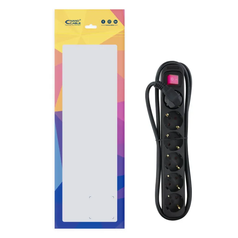 Regleta Nanocable Interruptor 6 Tomas 1.4m Negro