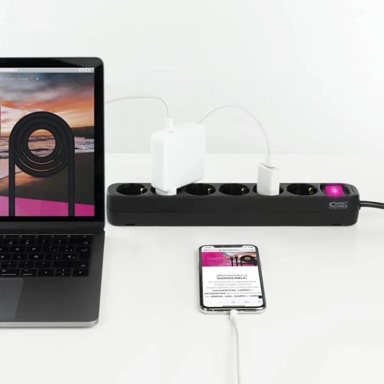 Regleta Nanocable Interruptor 6 Tomas 1.4m Negro