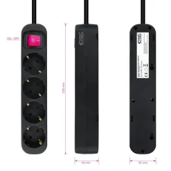 Regleta Nanocable Interruptor 4 Tomas 1.4m Negro