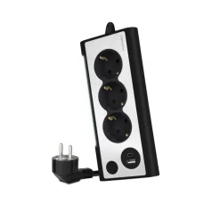 Regleta Nanocable Interruptor 3 Tomas USB-A + USB-C + Luz Negro