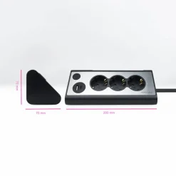 Regleta Nanocable Interruptor 3 Tomas USB-A + USB-C + Luz Negro