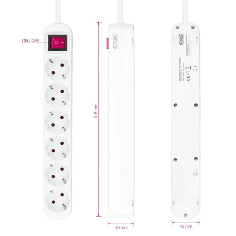 Regleta Nanocable Interruptor 6 Tomas 1.4m Blanco