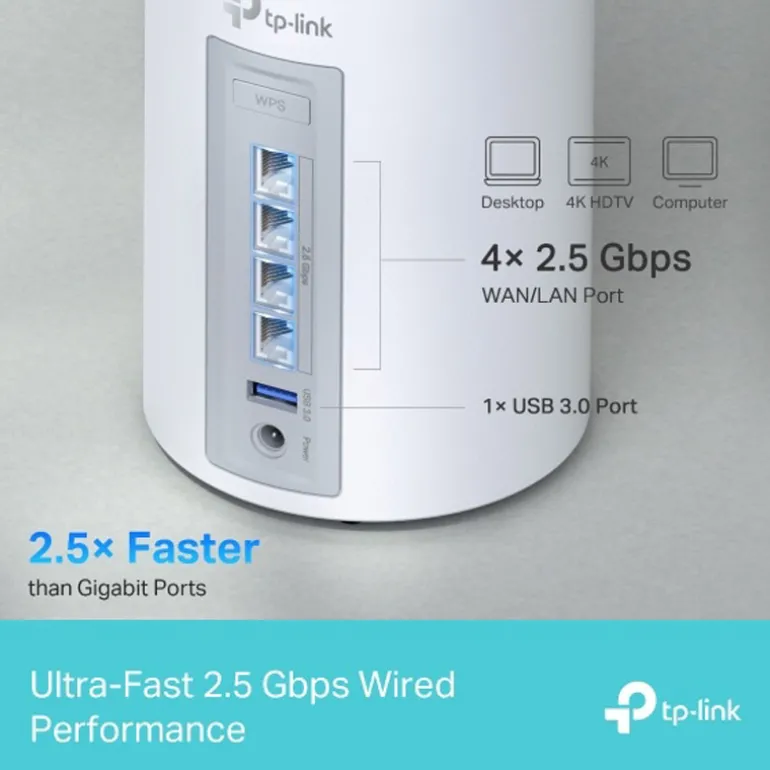 Router TP-Link Deco BE65 Wi-Fi 7 Mesh Tribanda 4 Puertos 2.5 Gbps