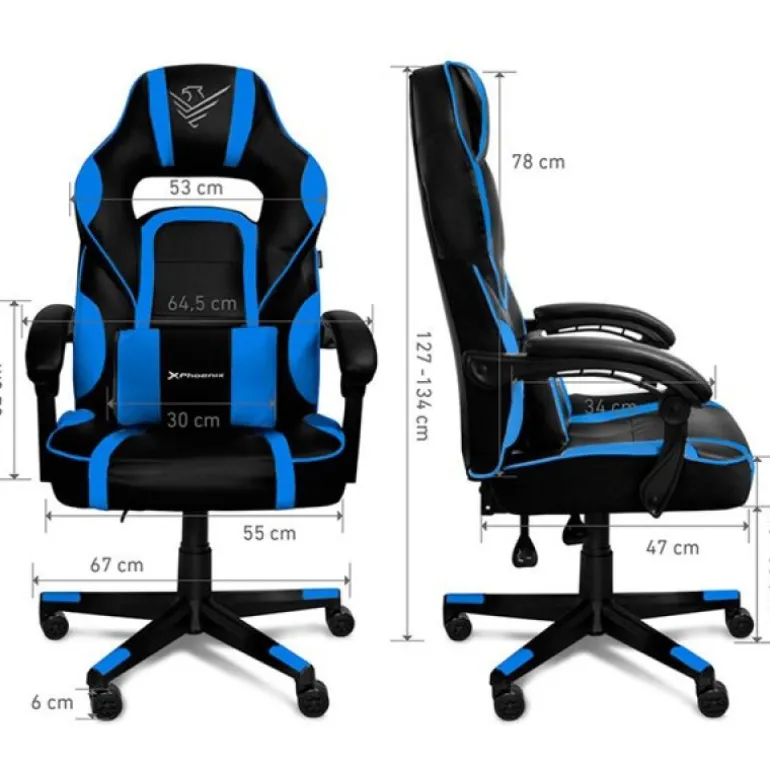 Silla Gaming Phoenix Trophy Cuero Negro/Azul