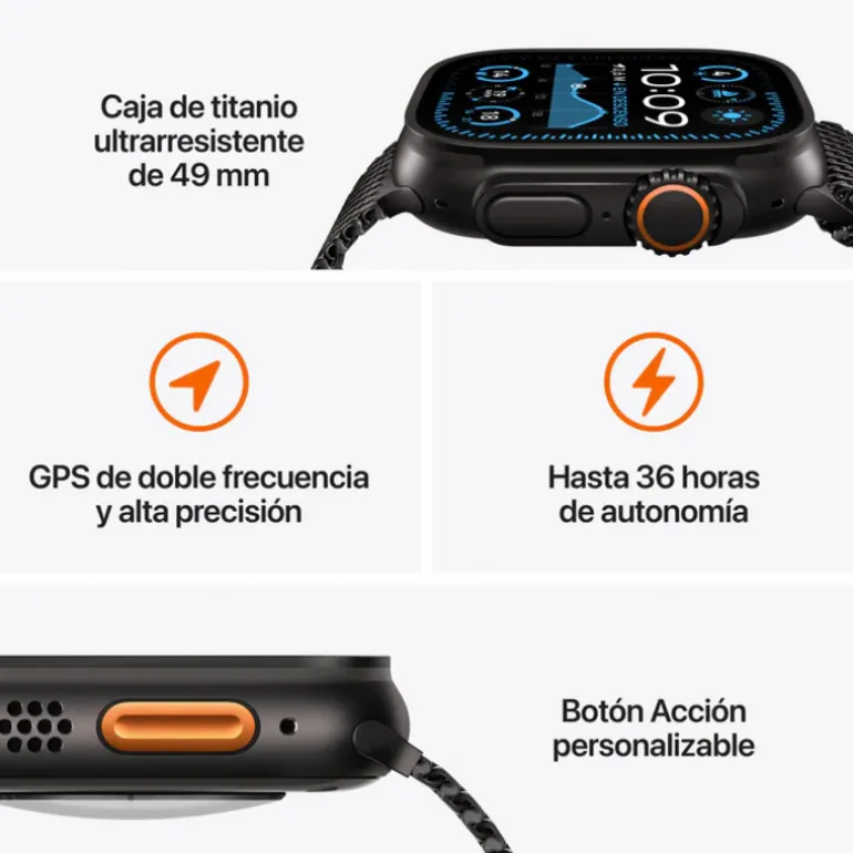 Smartwatch Apple Watch Ultra 2 2024 49mm GPS+Cell Caja Titanio Negro Pulsera Milanese Loop L