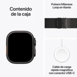 Smartwatch Apple Watch Ultra 2 2024 49mm GPS+Cell Caja Titanio Negro Pulsera Milanese Loop L