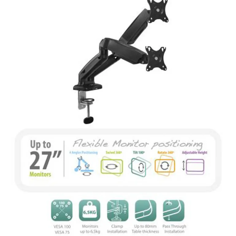 Soporte Ewent EW1516 Sobremesa Dual 13/27" USB/Audio