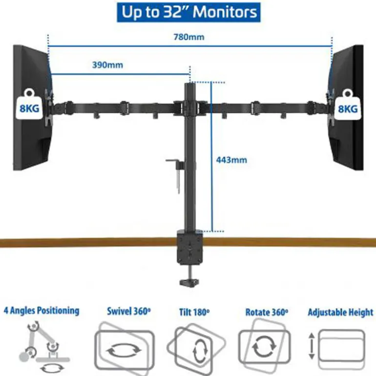 Soporte Monitor Ewent EW1512 Brazo Dos Monitores 13-27"
