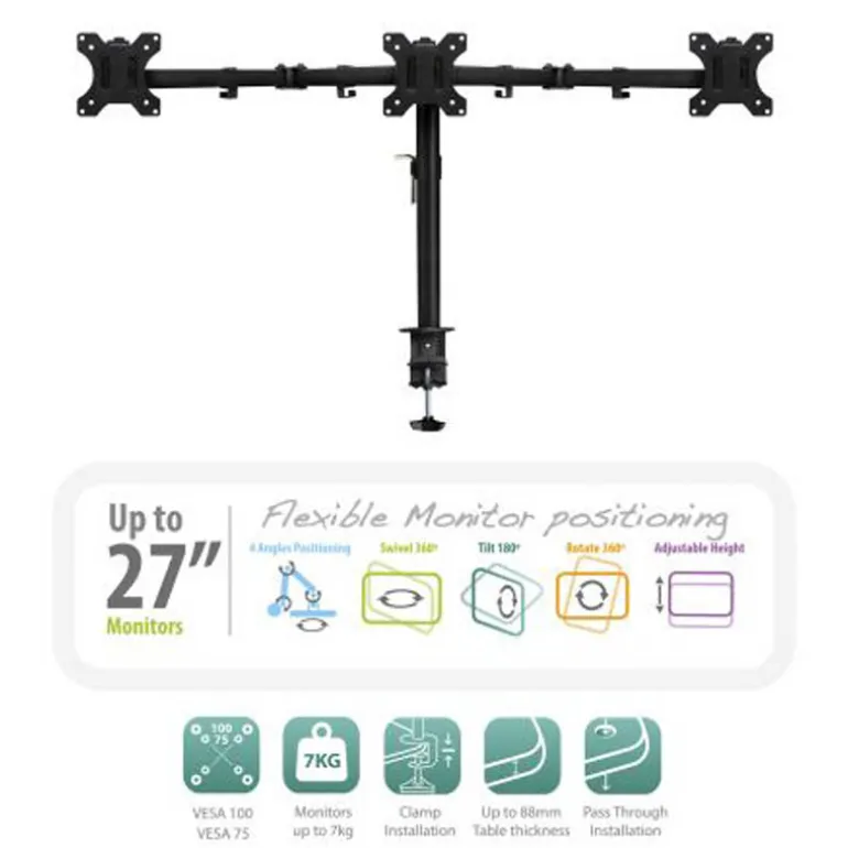 Soporte Monitor Ewent EW1512 Brazo Tres Monitores 27"