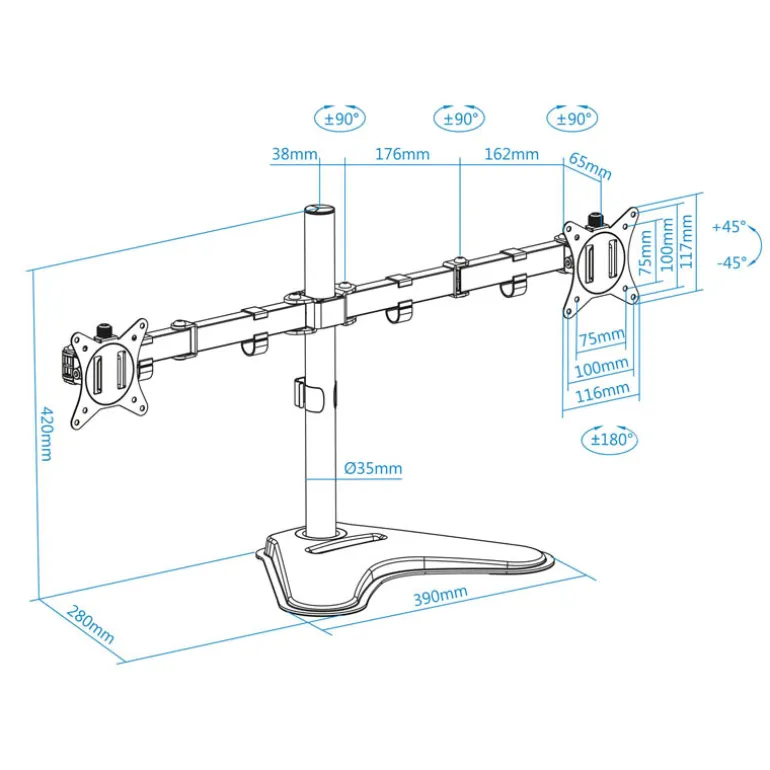 Soporte Tooq DB1702TN-B Mesa Dual 17/32"