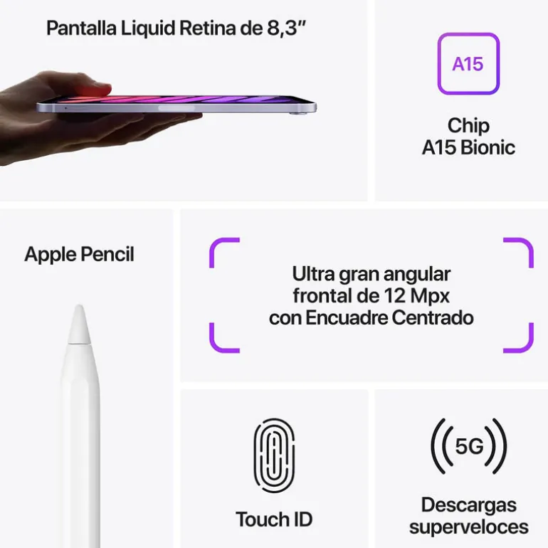Tablet Apple iPad Mini Wi-Fi + Cellular 8.3" A15 4GB 64GB Gris Espacial iPadOS