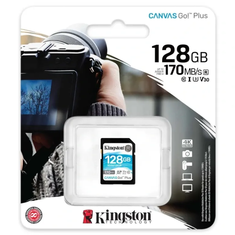 Tarjeta Memoria Kingston Canvas Go! Plus 128GB Clase 10 U3 V30