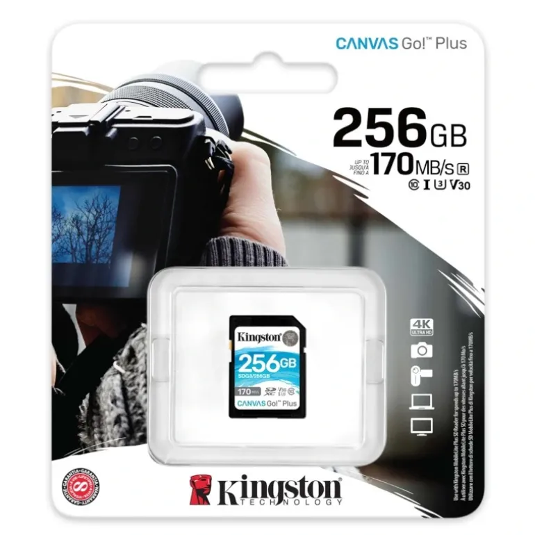Tarjeta Memoria Kingston Canvas Go! Plus 256GB Clase 10 U3 V30