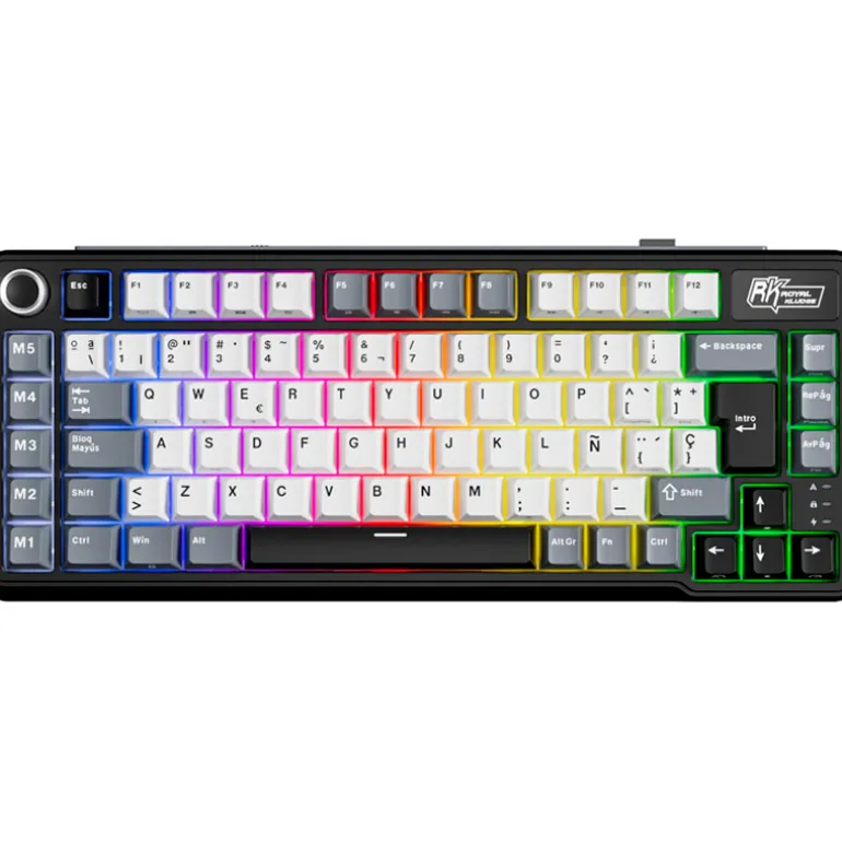 Teclado para Mac y Windows Royal Kludge RKL75 ISO-ES RGB Hot-Swappable Switch Cream Wireless Knight Black