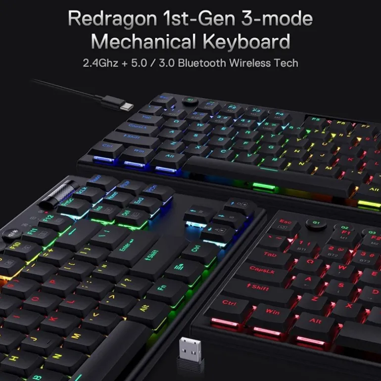 Teclado Redragon Horus 621 Gaming RGB Wireless Switch Red Negro