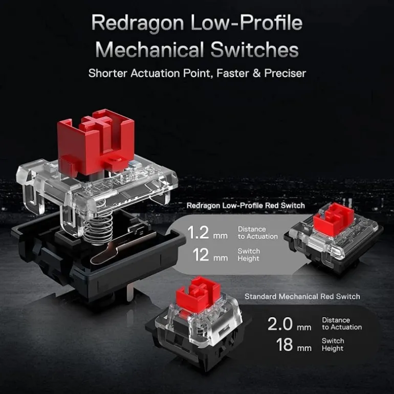 Teclado Redragon Horus 621 Gaming RGB Wireless Switch Red Negro