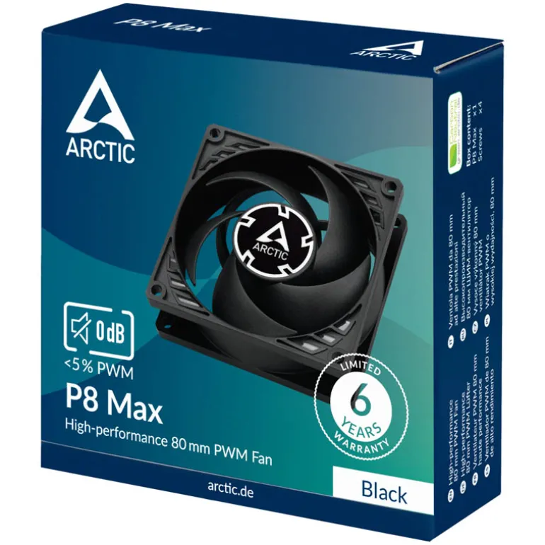 Ventilador Arctic P8 Max PWM 80mm Negro