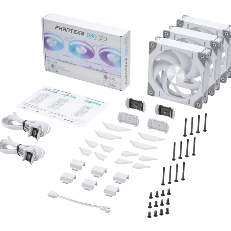 Ventilador Phanteks D30 Pack 3u PWM DRGB 120mm Blanco