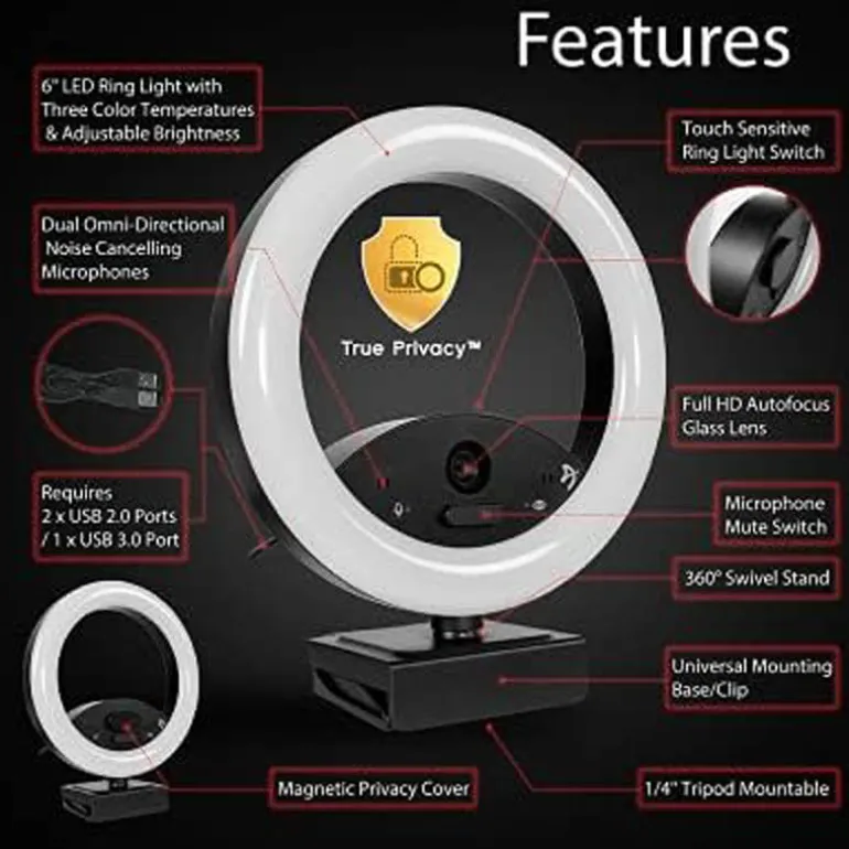 Webcam Arozzi Occhio True Privacy Ring Light