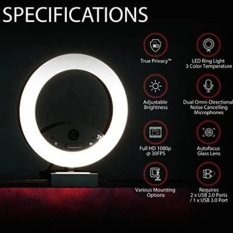 Webcam Arozzi Occhio True Privacy Ring Light