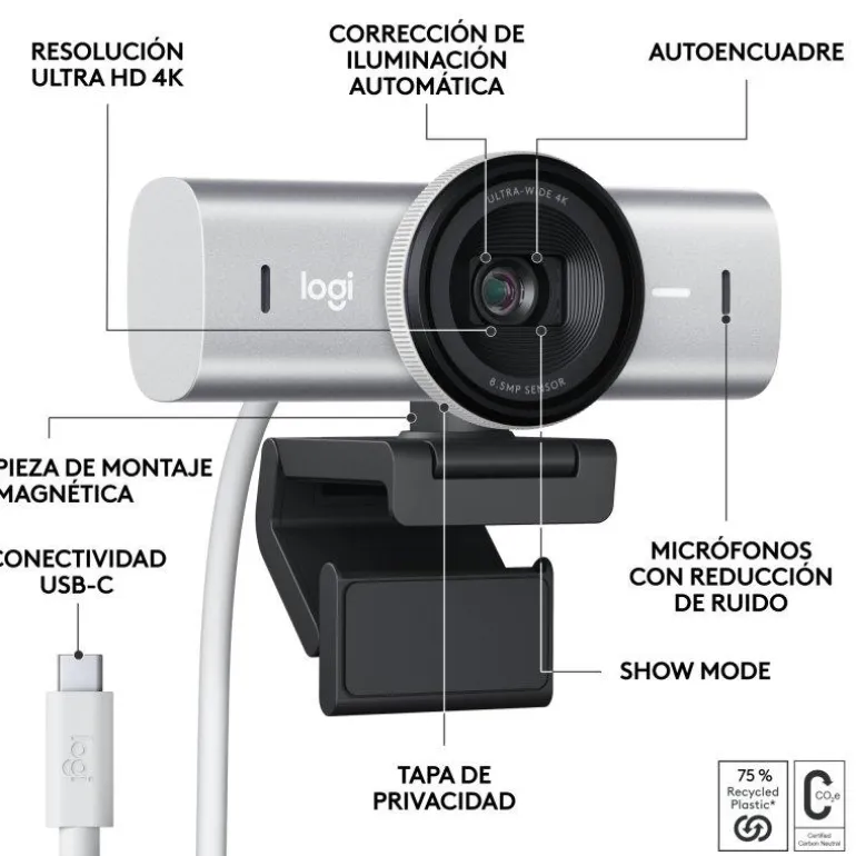 Webcam Logitech MX Brio 4K Gris